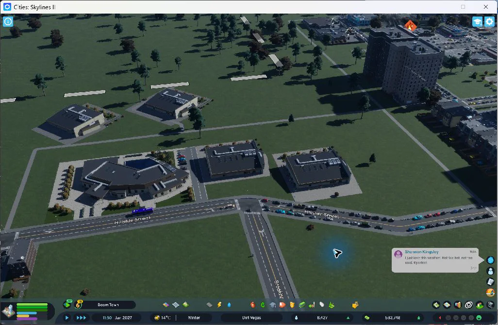 The campus junction after the trial signals were removed. The queue remains part of the next session’s evidence.