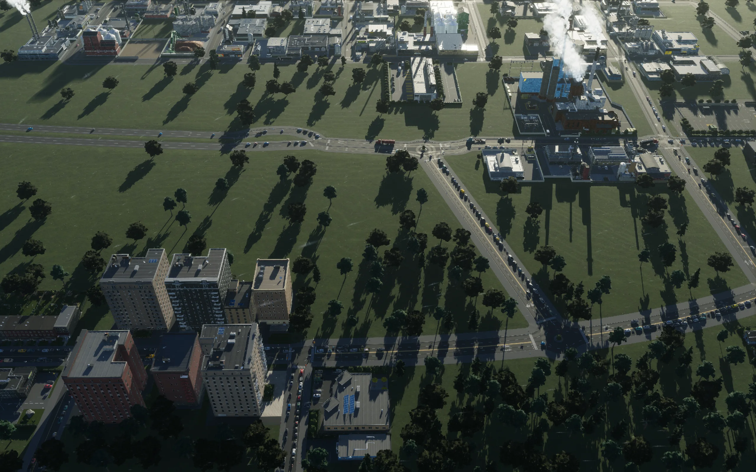 Both roundabouts in place by dawn, before the final curb treatments.