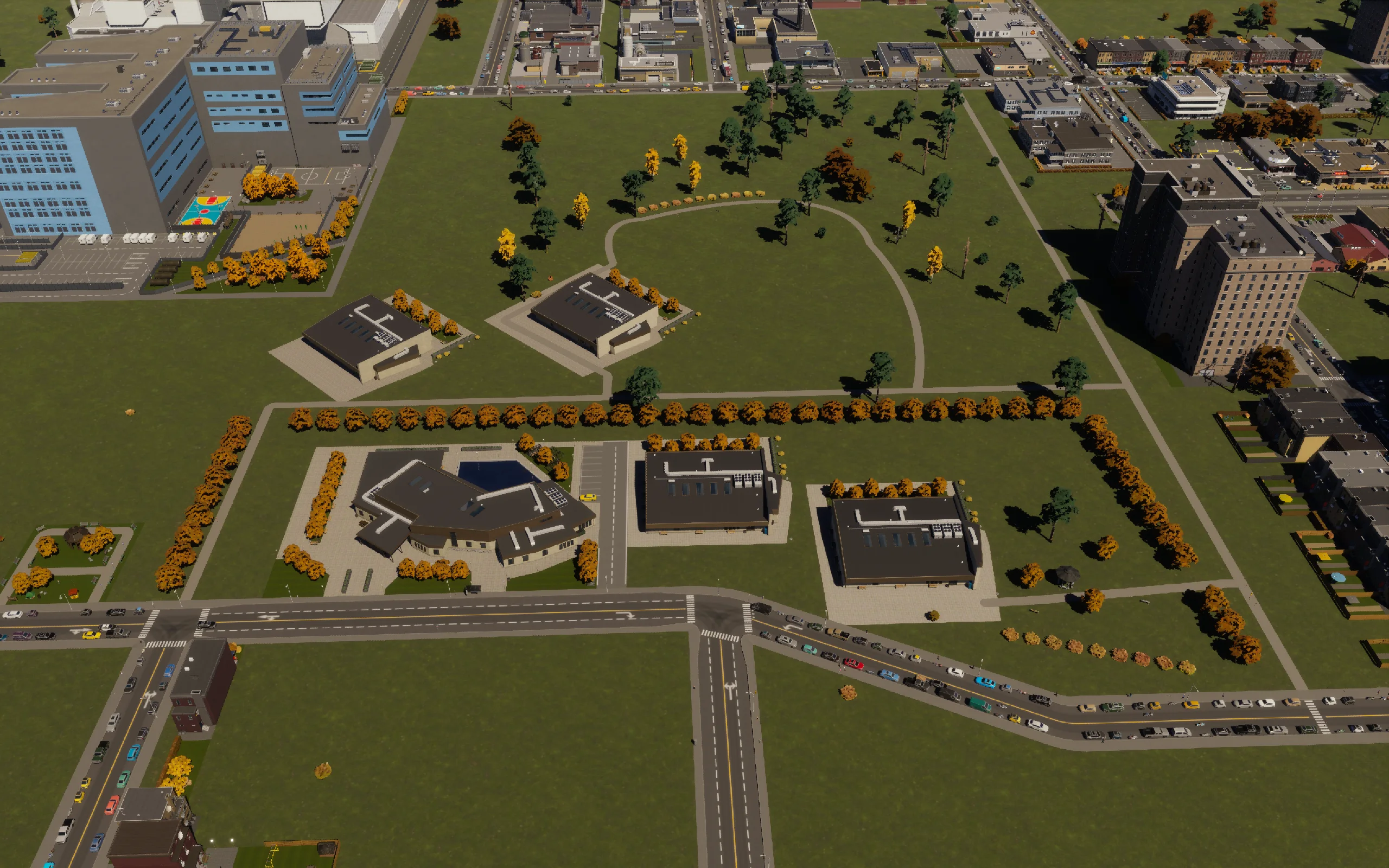 Completed landscaped school campus
