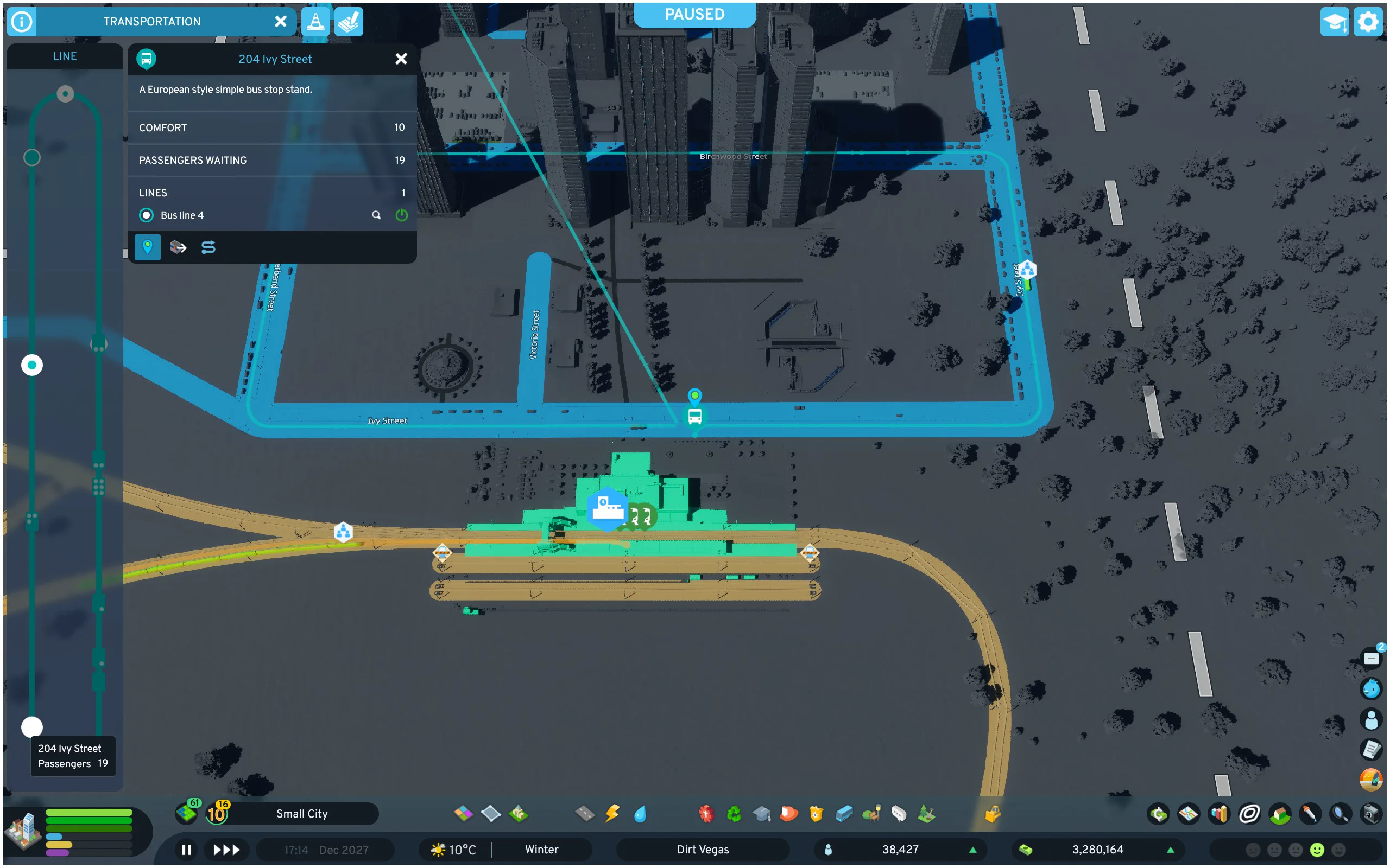 The station stop listed Bus Line 4 and 19 waiting passengers during the session.