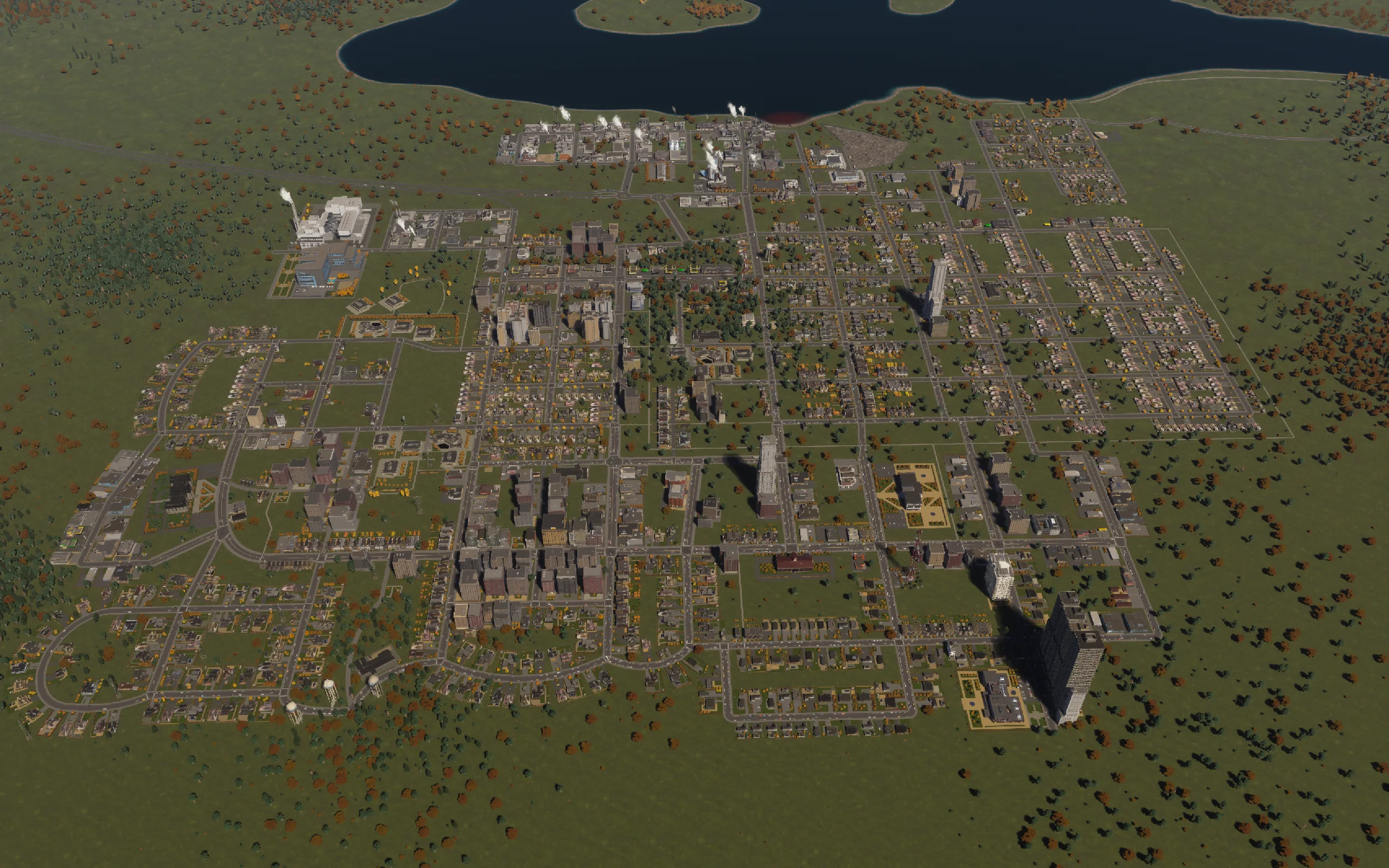 The city after reloading the checkpoint. The simulation briefly advanced before being paused again; the comparison below uses the verified saved figures.