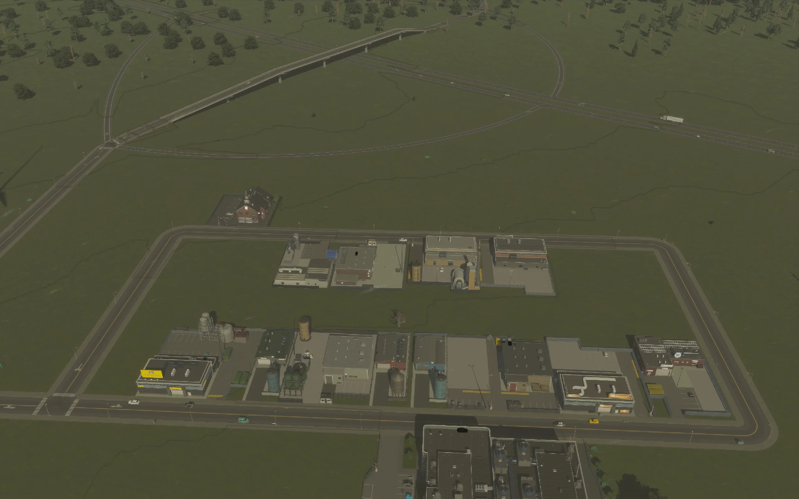 The freight district at twelve completed factories, before the later manufacturing additions.