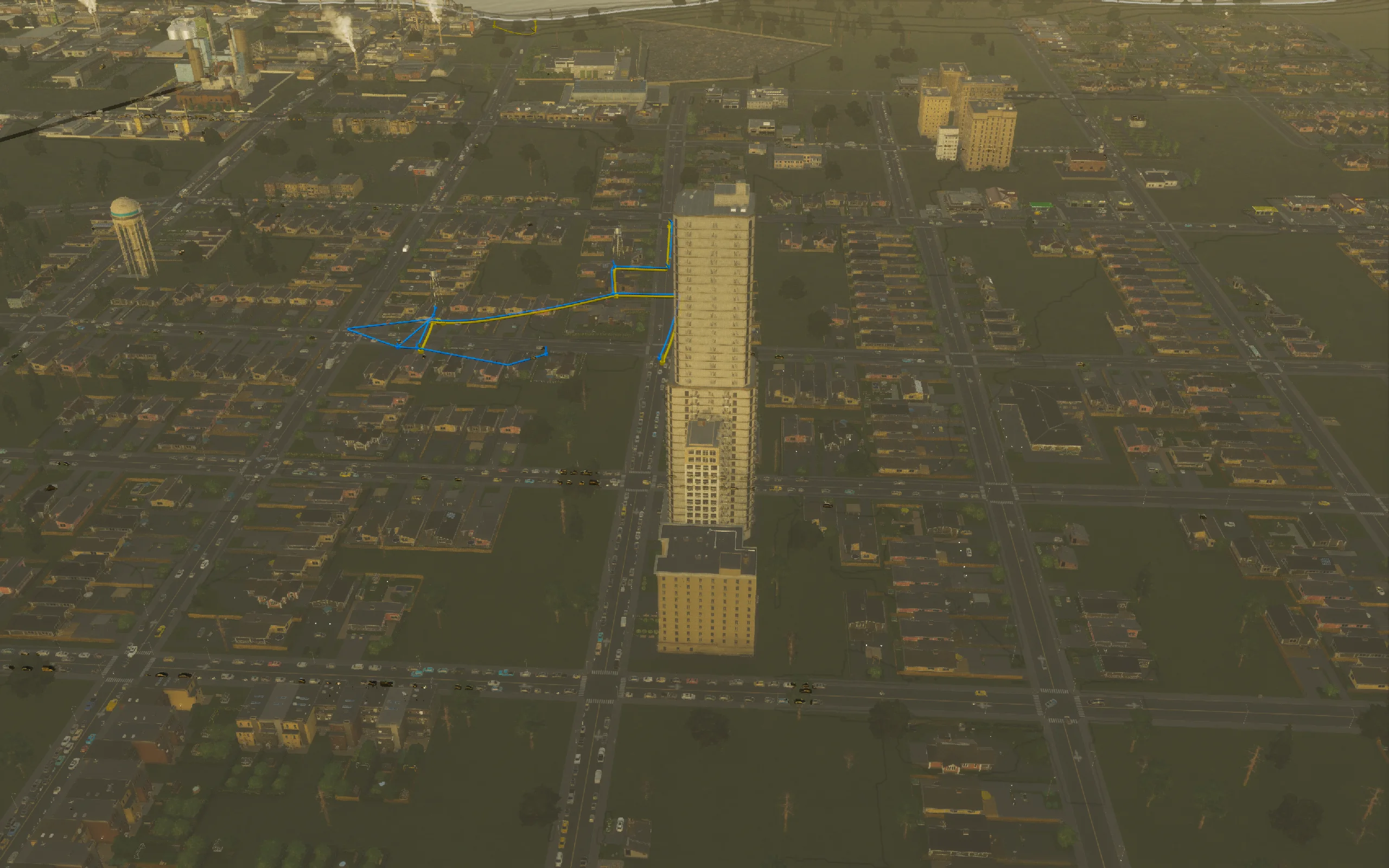 Core apartment and office infill in the evening.