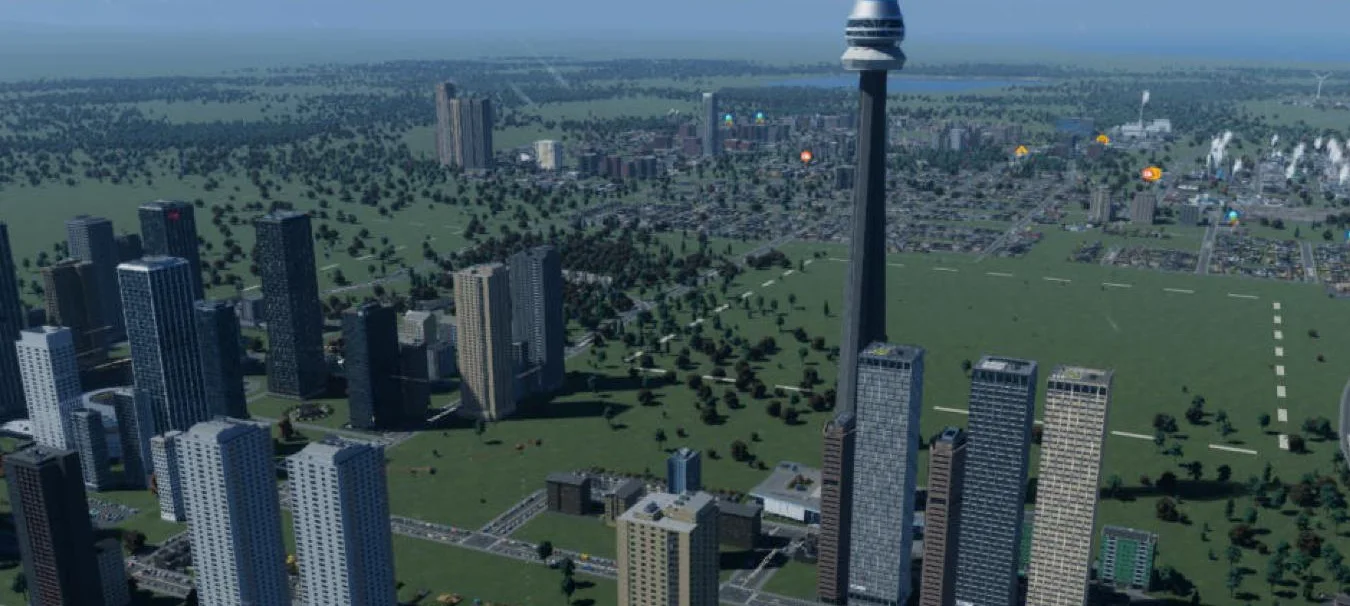 The Observation Tower rising above the new towers east of the old downtown.