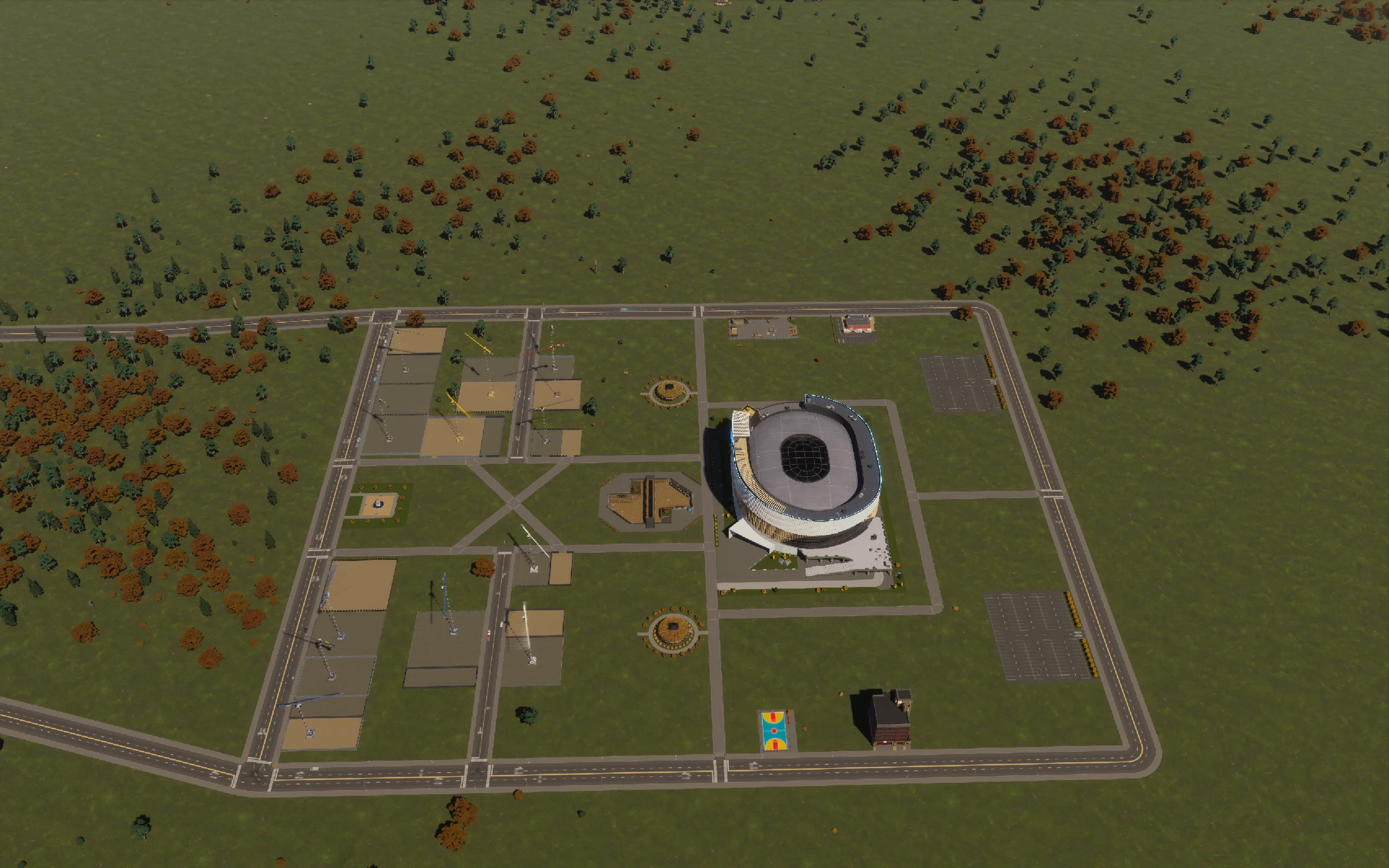 The arena, pedestrian square and first blocks taking shape.