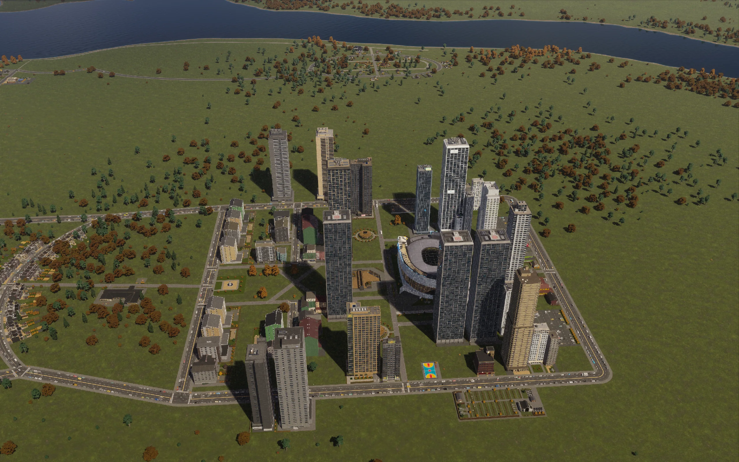 The middle stage of the build, before the final rear office blocks developed.